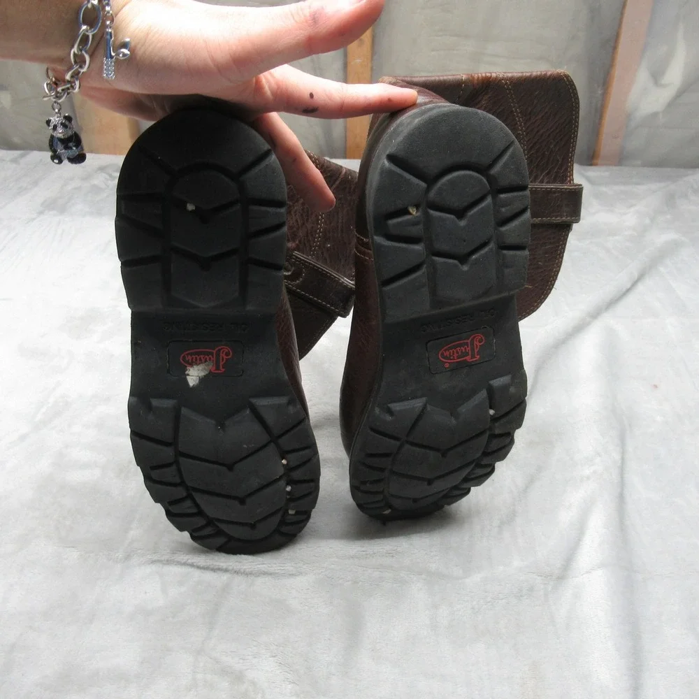 Justin Mens Boots 9.5 M Brown Leather Pull On‎ Cowboy Riding Roper Rugged Work